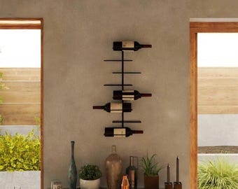 Modern Metal Wine Rack – Wall Mounted 8 Bottle Wine Holder – Minimalist Home Bar Decor