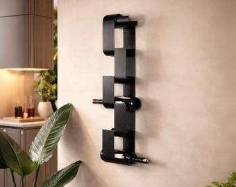 Modern Metal Wine Rack – 6 Bottle Wall Mounted Storage – Minimal Black Design