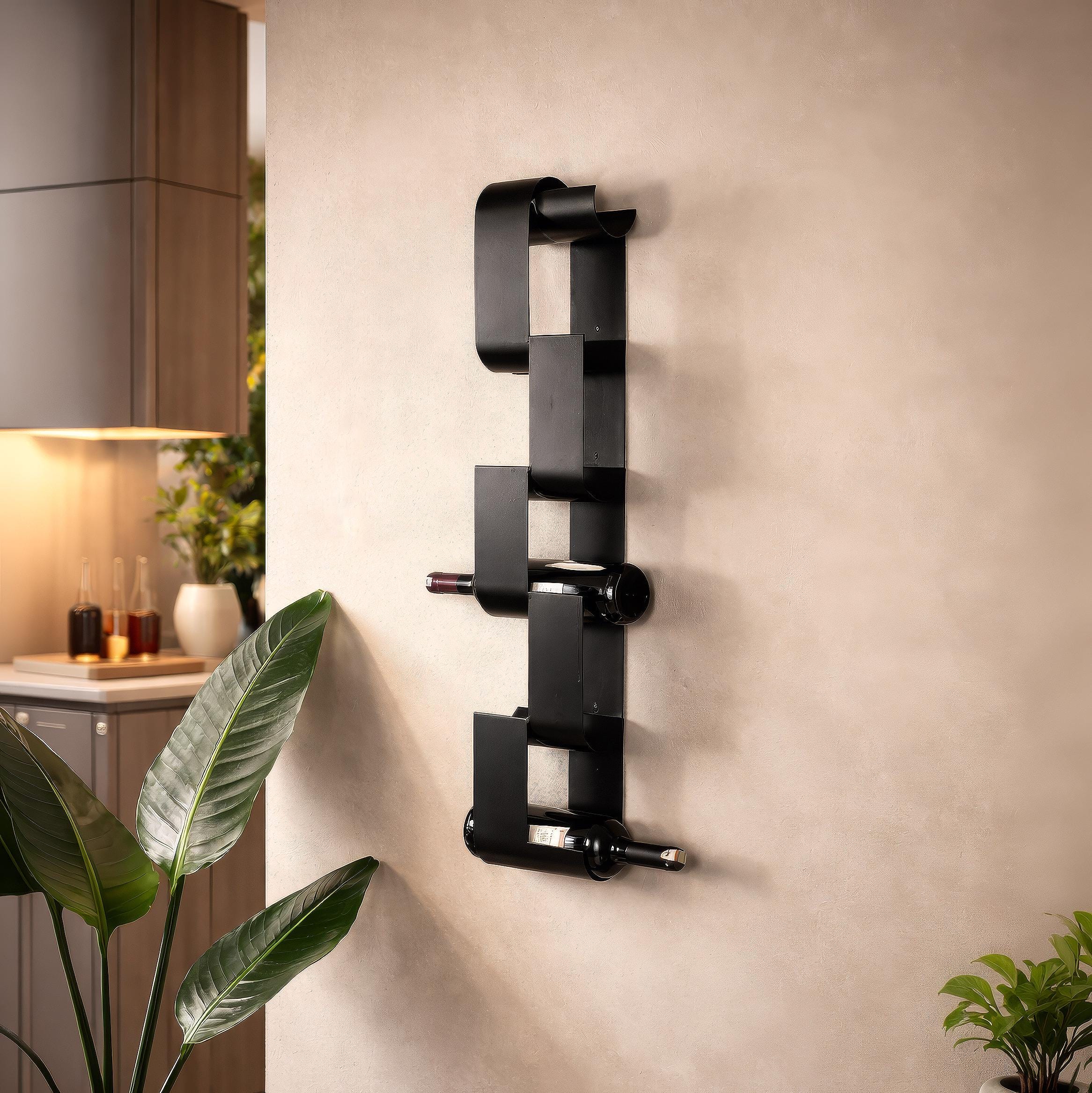 Modern Metal Wine Rack – 6 Bottle Wall Mounted Storage – Minimal Black ...