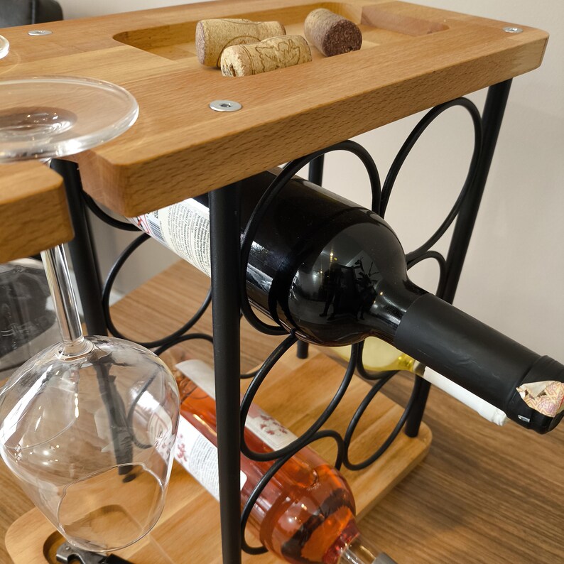 Wood & Metal Wine Rack – 6 Bottle and Glass Holder – Rustic Industrial ...