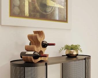 Solid Wood 6 Bottle Wine Rack, Rustic Tabletop Holder, Natural Elegance Storage