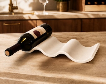 3 Bottle Wine Rack, Marble Effect Wave Wine Holder, 3D Printed Modern Countertop Wine Storage