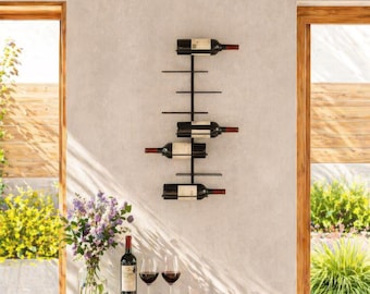 Portabottiglie moderno in metallo – Portabottiglie da parete per 8 bottiglie – Arredamento minimalista per bar di casa