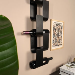 Modern Metal Wine Rack – 6 Bottle Wall Mounted Storage – Minimal Black ...