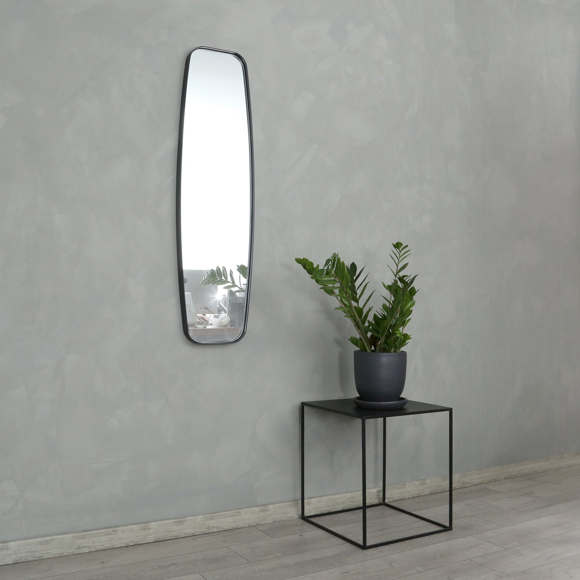 Black Modern Long Wall Mirror Industrial Oblong Metal Framed Etsy