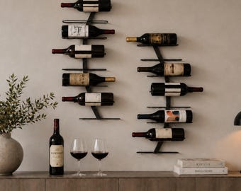 Portabottiglie curvo da parete / Decorazione moderna in metallo, soluzione minimalista per riporre oggetti (8 o 16 bottiglie)