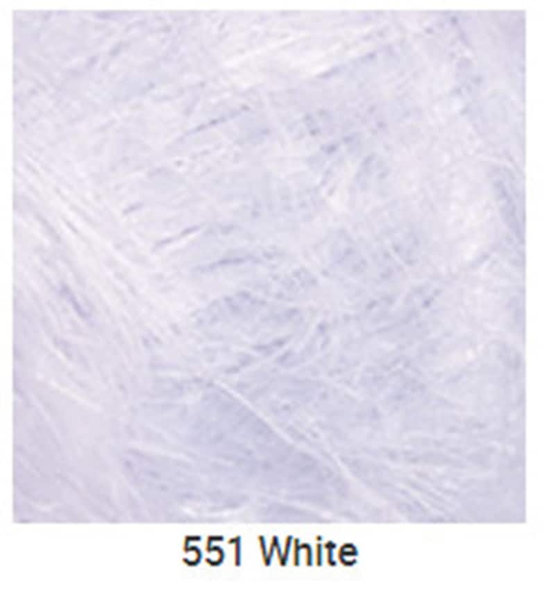 May include: A close-up of a white, textured, shredded paper. The paper is very fine and has a delicate, almost silky texture. The paper is used for crafting and decorating.