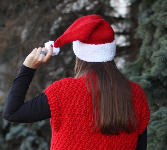 Bonnet De Noël Adulte Unisexe - Style Père Noël En Tricot - Taille 55-60 Cm - Pour Fêtes, Déguisement, Décoration