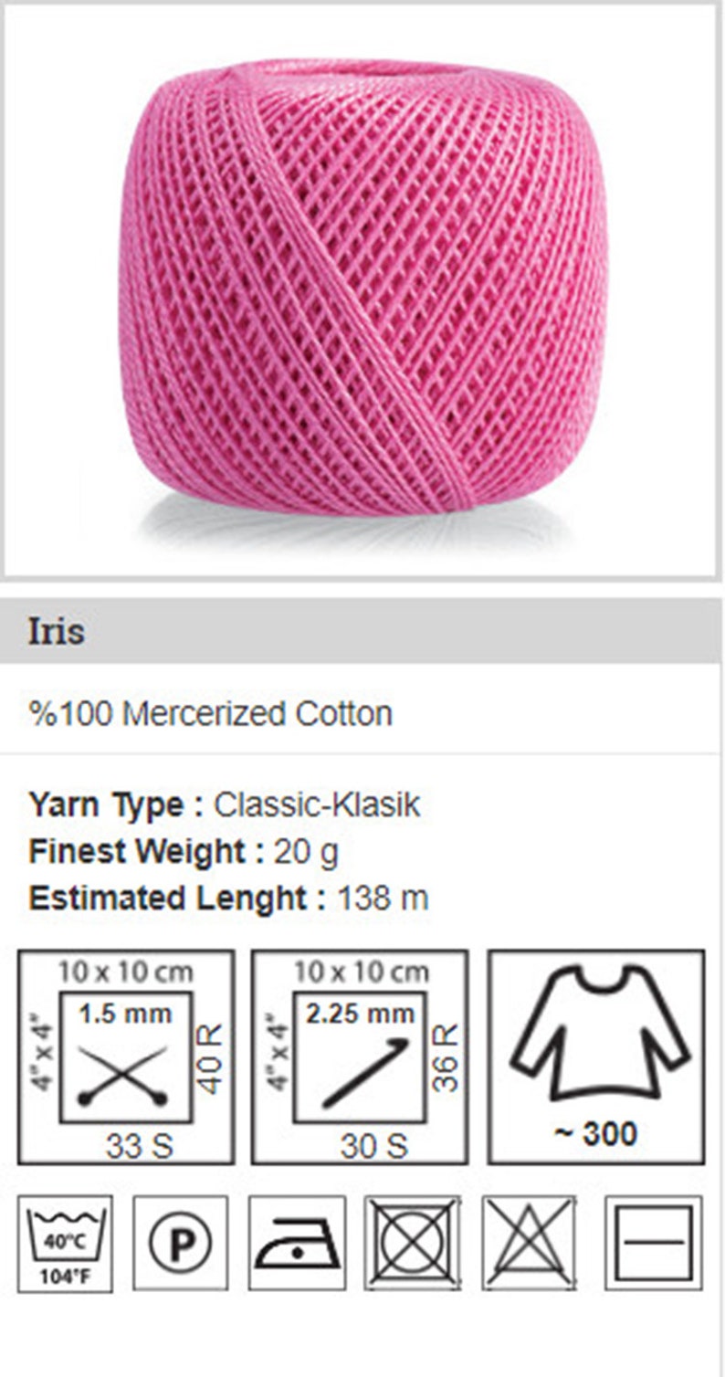 YarnArt IRIS Mercerized cotton 150 yards-20 grams Crochet cotton yarn Irish lace super fine soft cotton yarn 100/% cotton