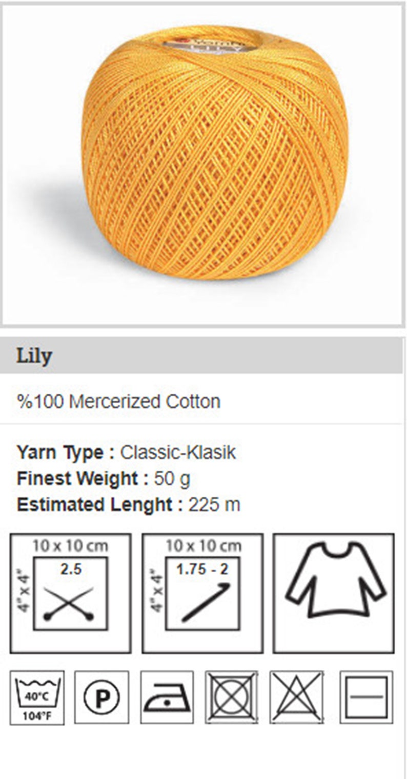 Yarnart Lily Mercerized Cotton 246 Yards50 Grams Crochet Etsy