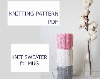 Knitting PATTERN sweater for mug Knit sweater cup with cable Easy directions instructions PDF Instant Download' Knitting Pattern