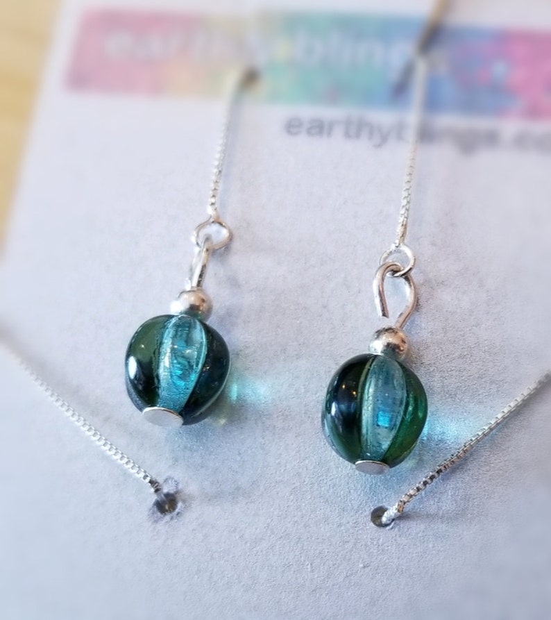 Stunning Sterling Silver Chain Dangle Earrings with Gorgeous Czech Glass Melon Bead