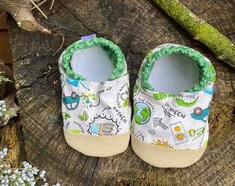 Earth day - love our earth  - vegan moccasins - earth baby - newborn shoes - toddler moccs - reuse - crib shoes - sustainable baby