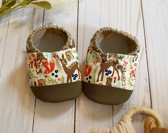 Woodland baby moccasins - baby items - newborn shoes - soft baby shoes - gender neutral baby shower gift - baby moccs - crib shoes