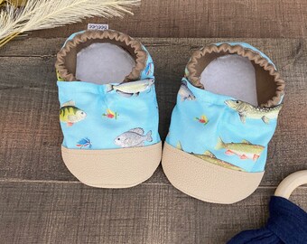 Fish baby shoes, fishing buddy, fishing baby outfit, baby moccasins, gone fishing