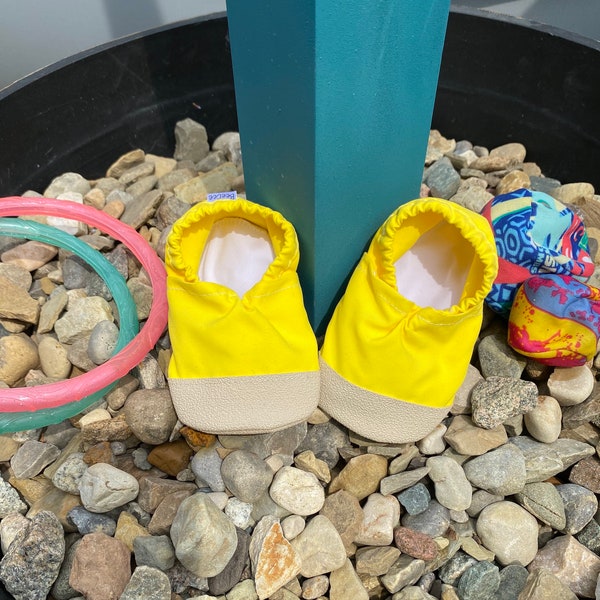 Bright yellow water shoes - swim moccasins - pool shoes for toddlers - non slip swim shoes - splash shoes - kids beach shoes