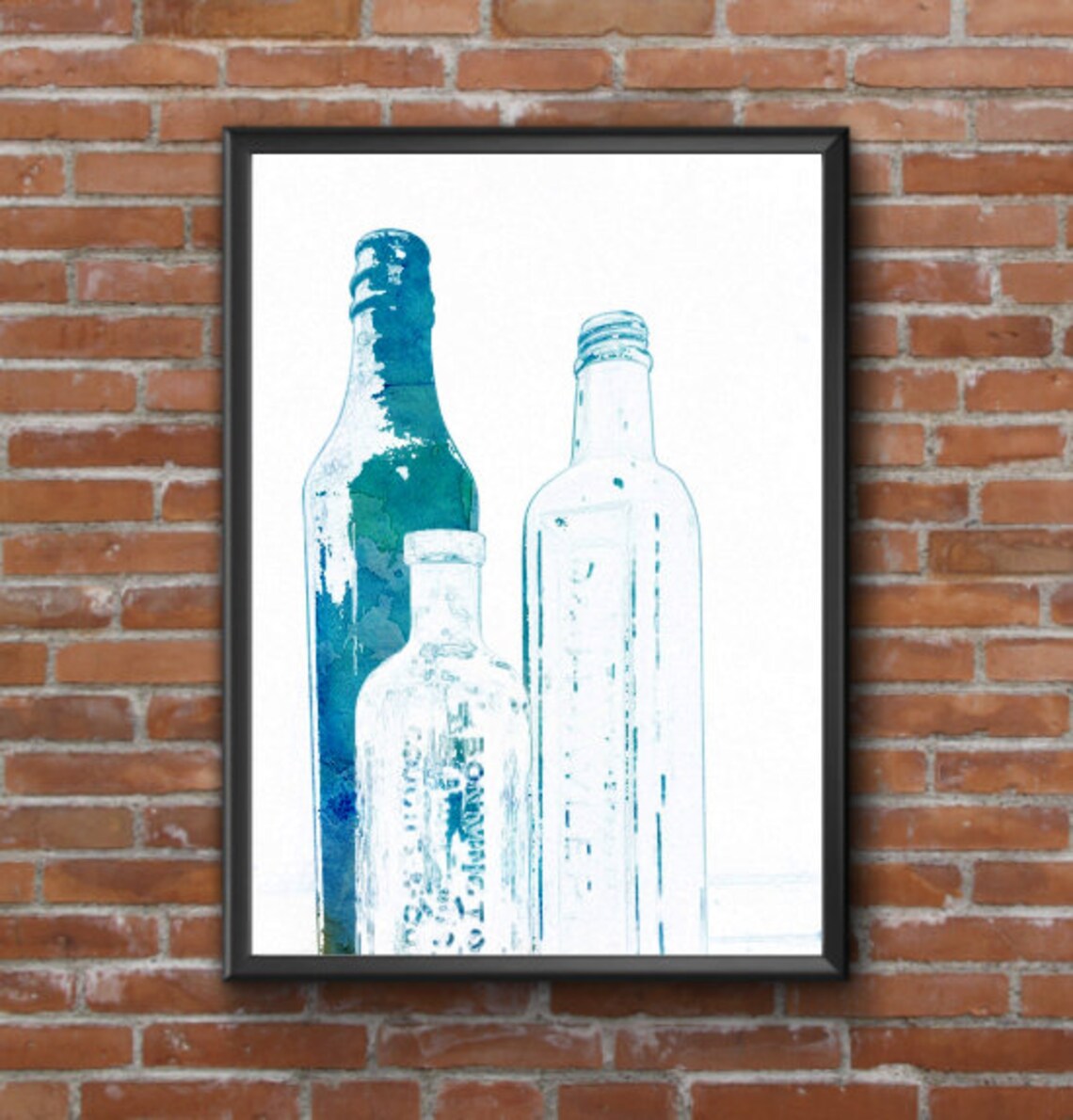 Blue Print of Bottles. Blue Wall Art. Downloadable Digital Etsy