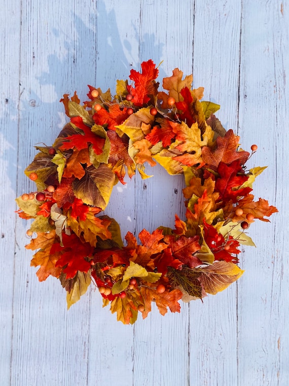 Fall Leaves Wreath Fall Berry Wreath Thanksgiving Wreath