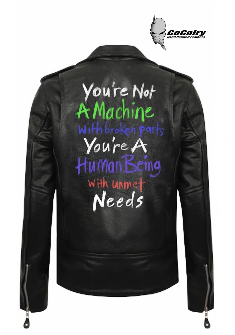 Hand Painted Slogan Real Leather Biker Jacket Etsy