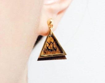Teak Wood Mountain Earrings: Gold-Plated Brass Studs