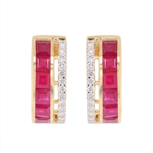 Limited Edition 18K Gold Ruby Diamond Hoop Earrings / Natural Ruby Huggie Earrings / July Birthstone / Fine Jewelry / Gift For Her