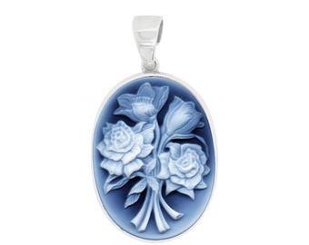 Sterling Silver Agate Cameo Pendant: Mughal Floral Bouquet Jewelry