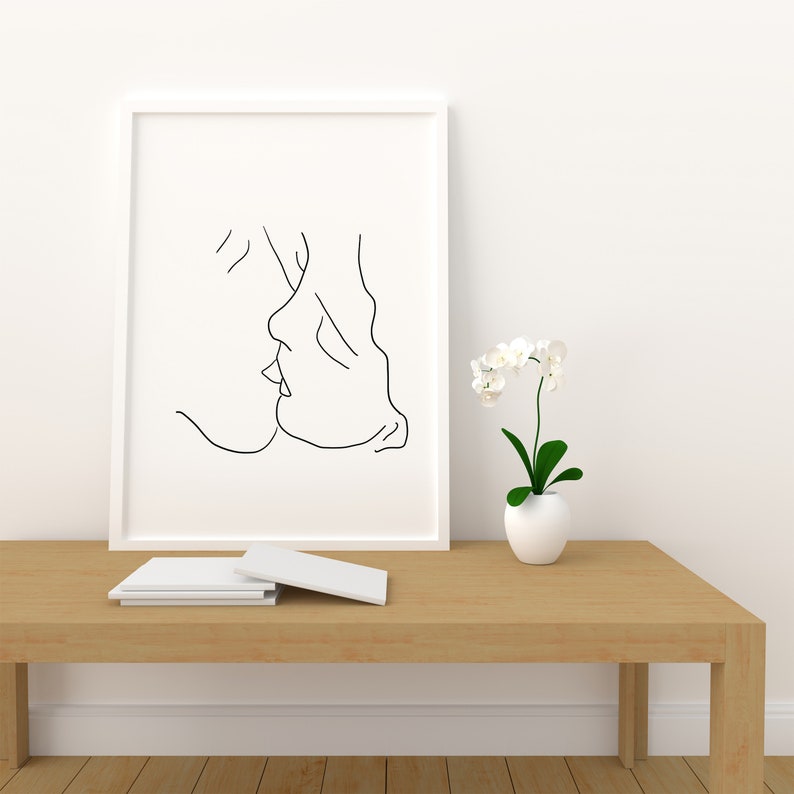 Kiss Print Couple Wall Art love illustrationInstant Etsy