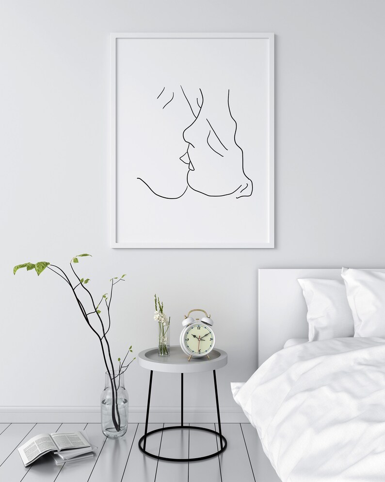 Kiss Print Couple Wall Art love illustrationInstant Etsy
