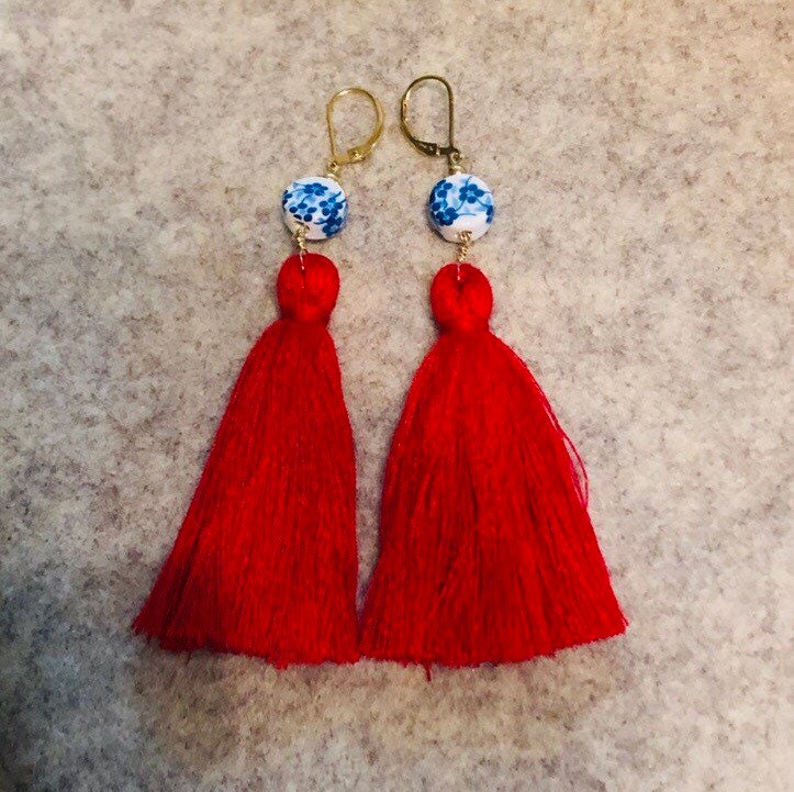 14K Gold filled lever back long tassel drop earrings Etsy