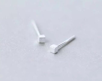 925 Sterling silver stud earrings, Geometric square stud earrings, Micro mini stud, Matt finish silver earrings, Dainty stud earrings