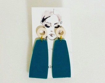 Turquoise trapezoid dangle earrings, Tortoise shell dangle earrings, Acetate earrings, Geometrical statement earrings