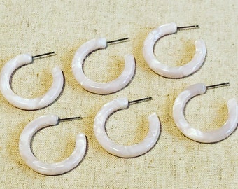 30mm Pearl white tortoise shell hoop earrings, Small size pearlescent acetate hoop earrings, Mini acetate hoops in pearl pink