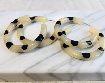 47mm Chunky ivory leopard tortoise shell hoop earrings, Chunky tortoise shell hoop earrings, Large tortoise hoops, Ivory leopard hoops