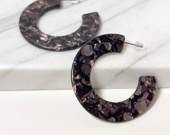 Large Bronze brown tortoise shell hoop earrings, Acetate hoop earrings, Tortoise hoop earrings