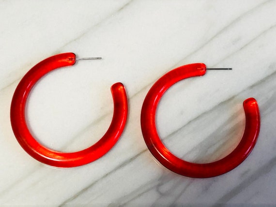 Red lucite deals hoop earrings