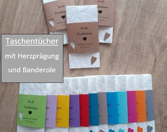 Banderole 10Stk. für Freudentränen mit geprägtem Taschentuch personalisiert Hochzeit