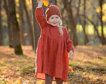 Linen dress girl, Girl Soft Linen Dress, Fall dress, Natural kids clothes, high waist dress, oversized dress, crimson dress, organic linen