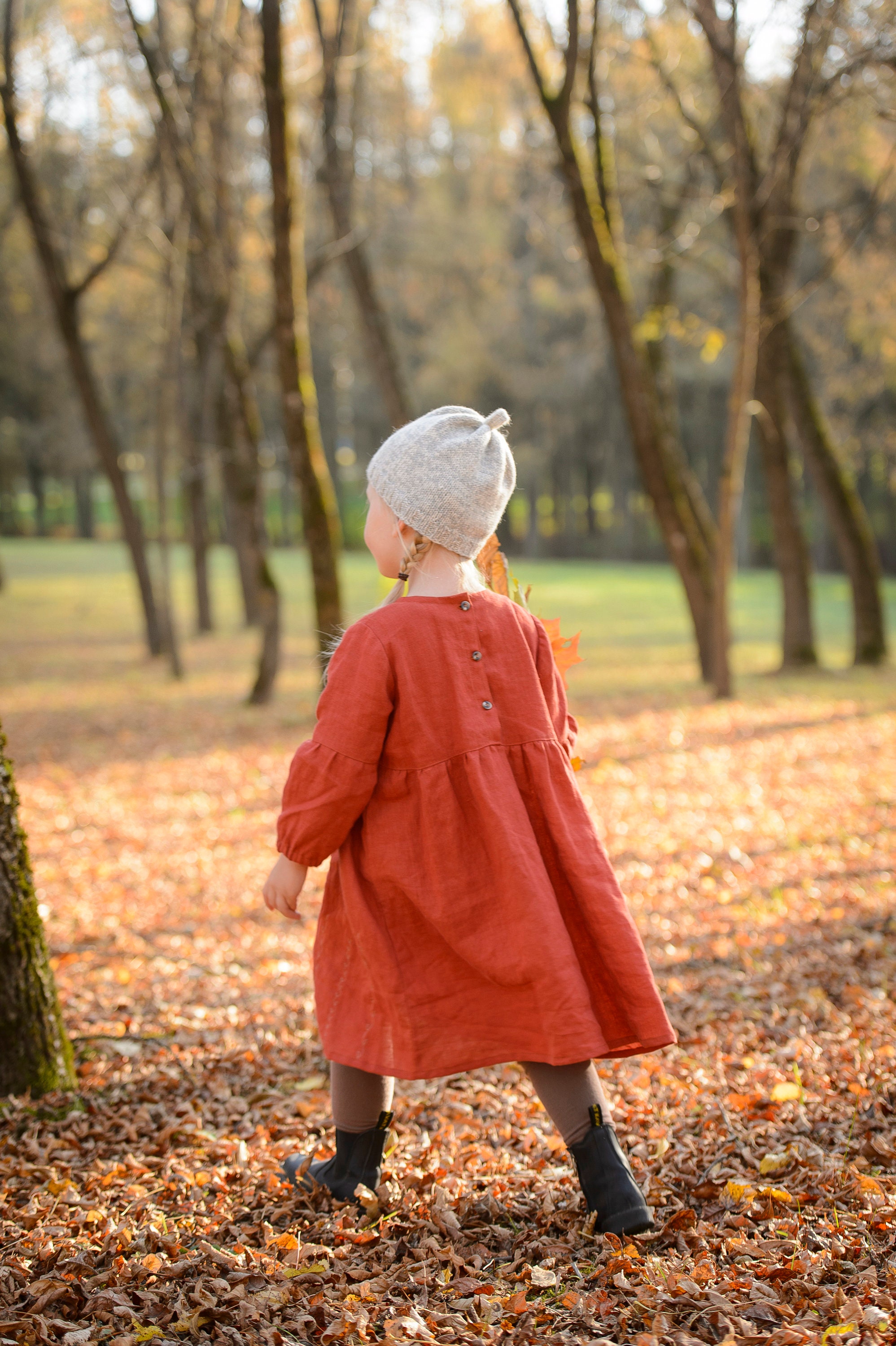 Girls Linen Dress, Toddler Linen Dress, Long Sleeves Dress, Autumn