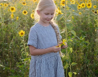 Robe en lin ample, robe en lin d'été pour fille, robe surdimensionnée pour fille, robe en lin pour tout-petits, robe en lin rayée, robe en lin à manches courtes