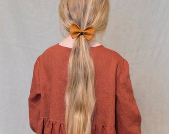Linen hair bow set, Linen Hair bow, School Girl Bow, Linen Gift Ideas, Linen Hair Accessories, hair rubber, elastic hair tie, kids hair bow