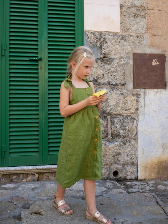 Pinafore Linen Dress, Girl Linen Dress, Summer Linen Dress, Green Linen  Dress, Shoulder Bow Straps Dress, Button Front Dress, Linen Sundress - Etsy  Australia