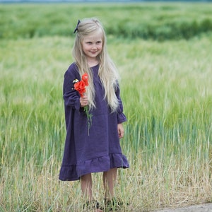 Loose linen dress, Girls Linen dress, Long linen Dress, Long Sleeves Dress, Autumn linen dress, Baby linen dress, Summer dress, soft linen