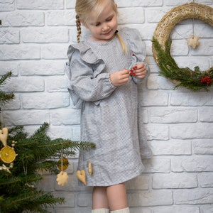Leinenkleid, Leinenkleid mit Rüschen, Leinenkleid, Lange Ärmel Kleid, Taufkleid, Leinenkleid, Leinenkleid