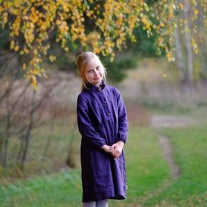 Mädchen Leinenkleid, Leinenkleid Kleinkind, Leinenkleid mit Rüschenkragen, lockeres Leinenkleid, unten vorne Leinenkleid,