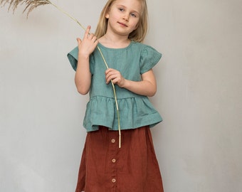 Linen skirt girl, toddler linen skirt, button front skirt, Linen skirt, kids natural clothes, wooden button skirt, baby girl skirt,