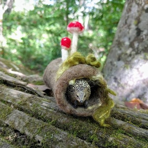 Felted Woodland Log with Toadstools and Moss