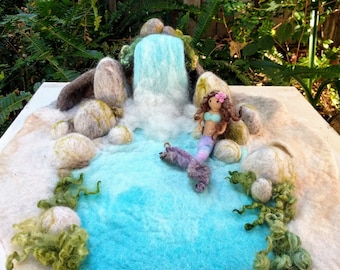Waldorf Felted Mermaid Waterfall Lagoon Play Mat