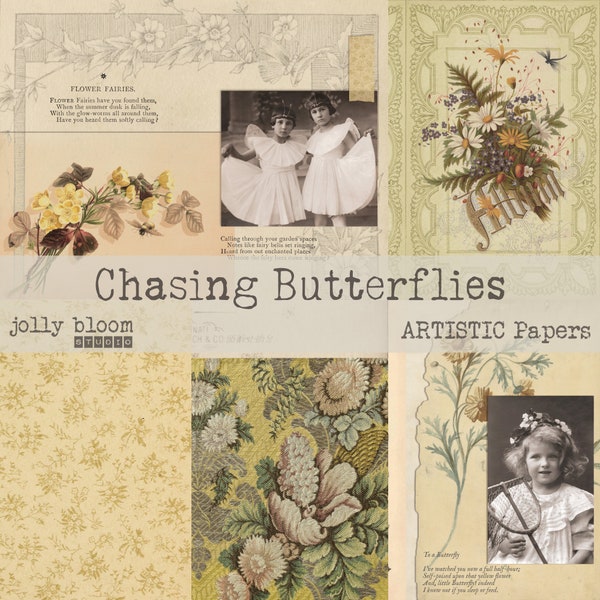 Chasing Butterflies Digital Journal Kit, Vintage Fairy Photos, Vintage Collage Sheets, Printable Journal, Vintage Fairy Printable