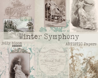 Kit de diário digital sinfonia de inverno, folhas de colagem vintage, diário para impressão, diário de inverno, senhoras vitorianas, colagem de inverno