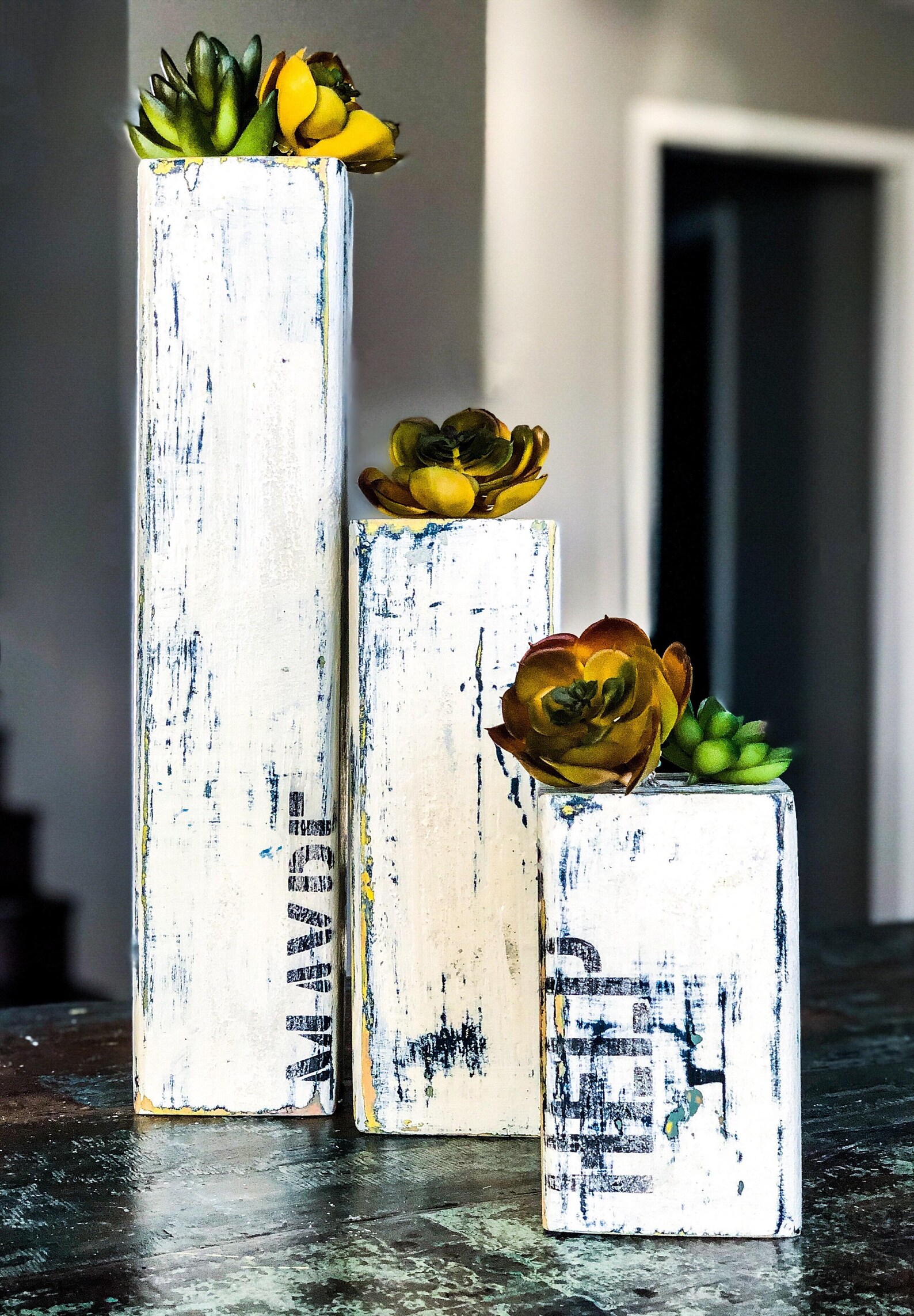 Farmhouse Wood Stem Vases. Mantle Vase Set. Farmhouse Etsy